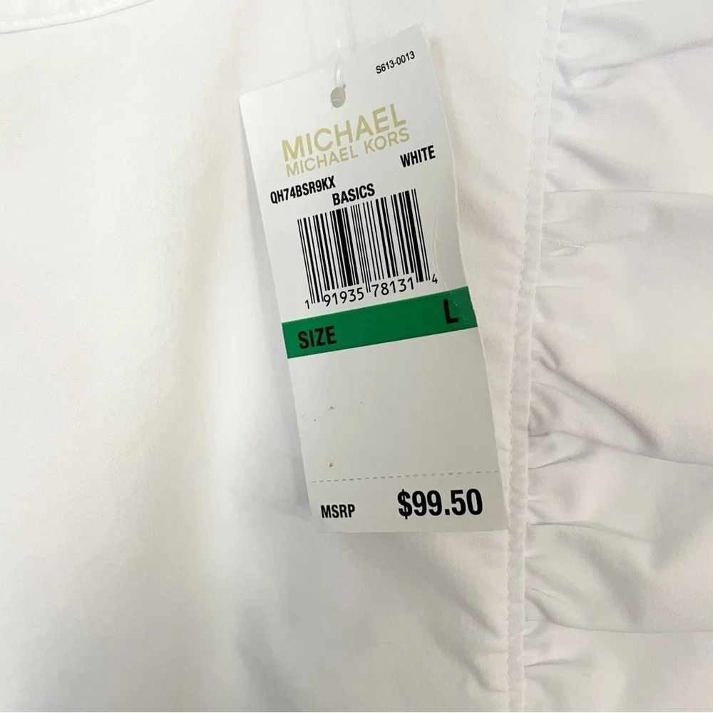 NWT Michael Kors Women’s Sleeveless Ruffle Poplin White Top Blouse Size Large - Picture 5 of 9